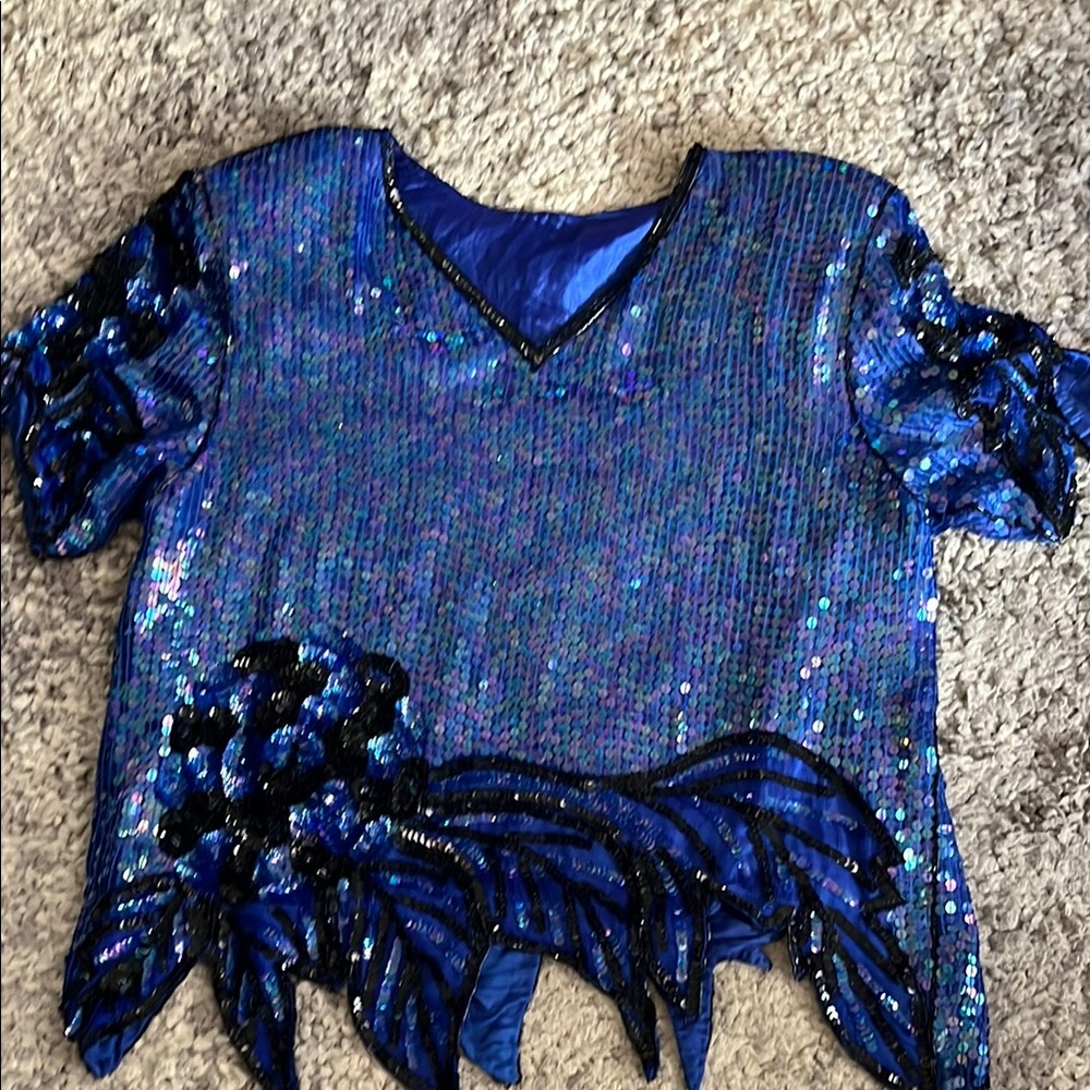 Blue Sequin Women's Top m/l 21 pit pit
